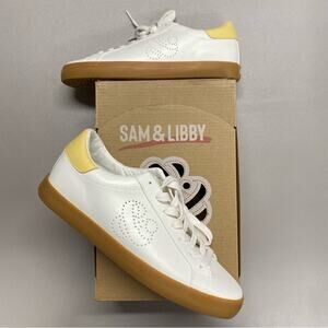 Sam & Libby Sneaker Lace Up Shoe White Tan Flat Comfort Womens Size 8 NIB NEW